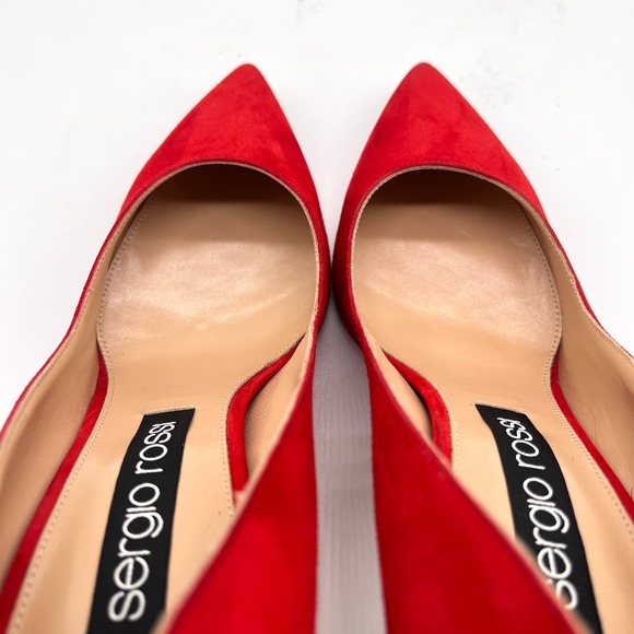SERGIO ROSSI Shoes Womens 40 Red Suede Milano Pump Pointy Toe Heels Stiletto - Picture 11 of 13